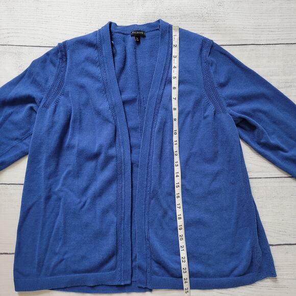 Talbots Size XL Open Front Cardigan Blue Mixed Knit Detail Office Layer - Picture 4 of 8